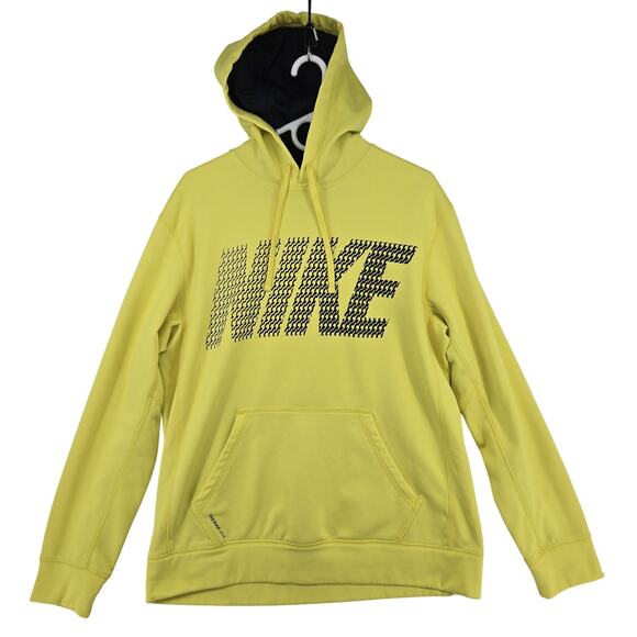 Nike Hoodie Mens Large Yellow Therma-Fit Pullover Sweatshirt Athletic 576894-700 - Picture 1 of 12